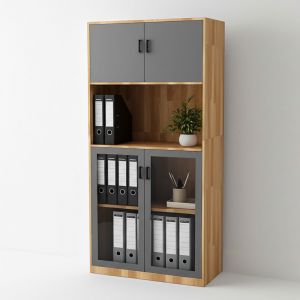 Tủ hồ sơ cao gỗ cao su 4 tầng cửa kính THS68055