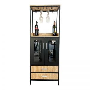 Tủ gỗ tự nhiên khung sắt có khay đựng ly vang TPA017 Tủ gỗ tự nhiên khung sắt có khay đựng ly vang TPA017