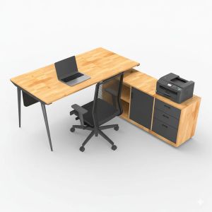 Bàn giám đốc gỗ tự nhiên một chân gác tủ HBCO052