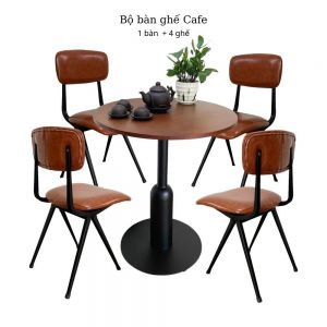 Combo bàn cafe tròn và 4 ghế cafe nệm simili CBCF208