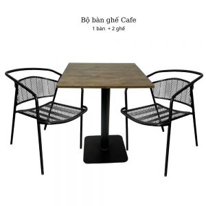 Bộ bàn cafe vuông và 2 ghế sắt sơn tĩnh điện CBCF209