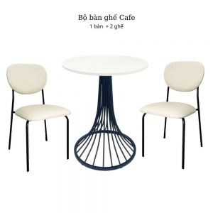 Bộ bàn cafe tròn chân sắt và 2 ghế nệm simili CBCFB212