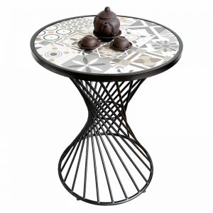 Bàn cafe tròn mặt gạch men chân sắt CFD68148