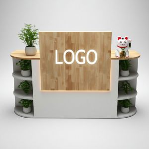 Bàn lễ tân kết hợp kệ trang trí gỗ tự nhiên BLT68020