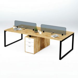 Bàn làm việc cụm 4 chân tủ gỗ tự nhiên chân sắt HBRT071