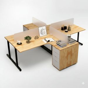 Bàn làm việc cụm 4 góc L chân tủ hệ TIO HBTO012