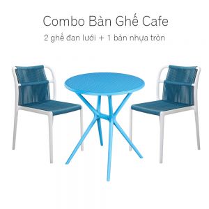 Combo bộ bàn ghế cafe nhựa màu xanh dương CBCF248