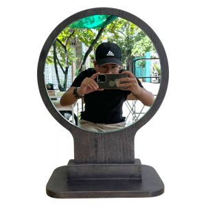 Gương trang điểm tròn để bàn màu gỗ nâu lau GNG007 Gương trang điểm tròn để bàn màu gỗ nâu lau GNG007