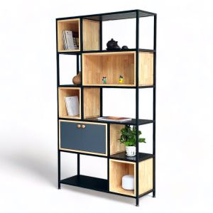 Tủ kệ trang trí 5 tầng gỗ cao su khung sắt KTB68143 Tủ kệ trang trí 5 tầng gỗ cao su khung sắt KTB68143