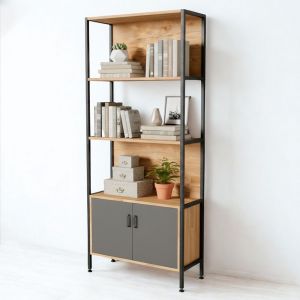 Kệ trang trí có tủ 74x30x170cm gỗ cao su KTT68041