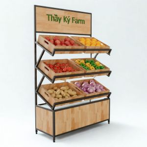 Kệ shop trái cây 120x50x200cm gỗ cao su KTB68226