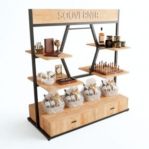Kệ trưng bày quà lưu niệm 168x80x185cm gỗ cao su KTB68222