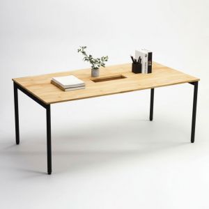 Bàn họp 180x90cm chân sắt hệ OMA II gỗ cao su HBOM207