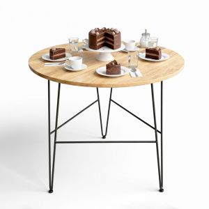 Bàn cafe tròn gỗ cao su chân sắt Hairpin CFD68171