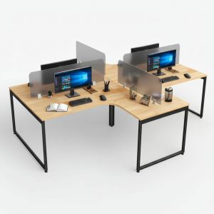 Bàn cụm 4 chỗ 280x240cm gỗ cao su chân sắt hệ Slean HBSL033