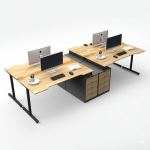 Cụm 4 bàn gác tủ 334x140cm gỗ cao su chân sắt HBTO016