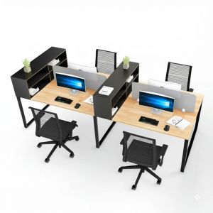 Bàn cụm 4 chỗ ngồi 300x140cm kèm kệ để hồ sơ tài liệu HBRT078