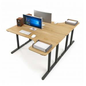 Cụm 2 bàn góc L 200x140cm gỗ cao su chân sắt hệ TIO HBTO014