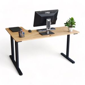 Bàn góc chữ L liền mặt bàn gỗ cao su chân sắt hệ TIO HBTO013 Bàn góc chữ L liền mặt bàn gỗ cao su chân sắt hệ TIO HBTO013