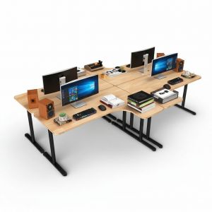 Cụm bàn 4 người ngồi góc L 200x140cm gỗ cao su chân sắt hệ TIO HBTO015