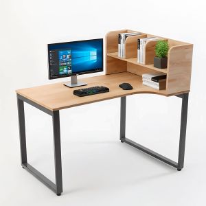 Bàn làm việc kết hợp kệ sách trên bàn gỗ cao su chân sắt lắp ráp BD68097