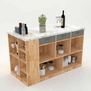 Bàn đảo bếp 140x70x85cm gỗ cao su mặt đá KISL001 Bàn đảo bếp 140x70x85cm gỗ cao su mặt đá KISL001