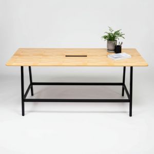 Bàn họp đứng 240x100x105cm gỗ cao su chân sắt chữ A HBMN037