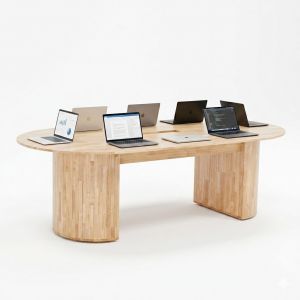 Bàn họp hình Oval 240x120cm gỗ cao su BH68011