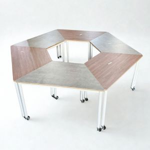 Cụm 6 bàn di động FOS hình thang gỗ plywood chân sắt tròn FOS009 Cụm 6 bàn di động FOS hình thang gỗ plywood chân sắt tròn FOS009