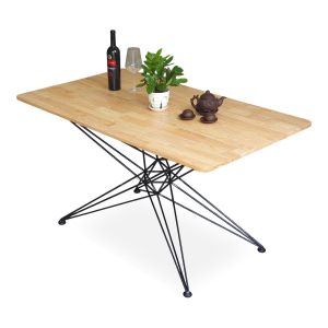 Bàn ăn chữ nhật 140x80cm gỗ cao su chân sắt BA68159 Bàn ăn chữ nhật 140x80cm gỗ cao su chân sắt BA68159