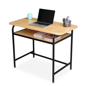Bàn làm việc có ngăn để sách 100x50cm gỗ cao su khung sắt BD68099 Bàn làm việc có ngăn để sách 100x50cm gỗ cao su khung sắt BD68099