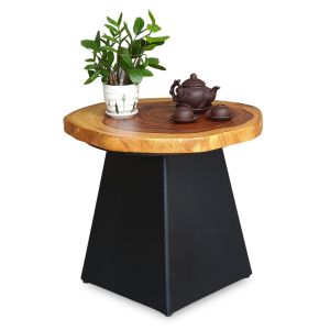 Bàn trà gỗ me tây mặt tròn đk 60cm chân sắt TT68266 Bàn trà gỗ me tây mặt tròn đk 60cm chân sắt TT68266
