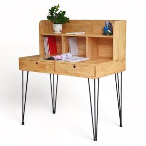 Bàn làm việc 120x60cm liền kệ sách gỗ cao su chân sắt Hairpin BD68109 Bàn làm việc 120x60cm liền kệ sách gỗ cao su chân sắt Hairpin BD68109