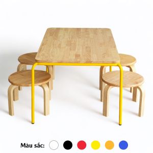 Bộ bàn mầm non chữ nhật 100x60cm và 4 ghế tròn gỗ KGD039 Bộ bàn mầm non chữ nhật 100x60cm và 4 ghế tròn gỗ KGD039