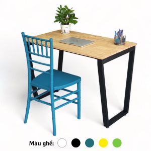 Combo bàn ghế làm việc 100x60cm gỗ cao su chân sắt lắp ráp CB68193