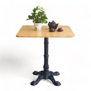 Bàn cafe vuông 70x70cm gỗ cao su chân bằng gang đúc nghệ thuật CFD68193 Bàn cafe vuông 70x70cm gỗ cao su chân bằng gang đúc nghệ thuật CFD68193