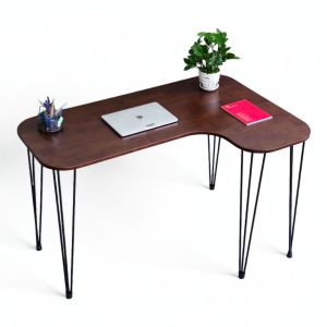 Bàn làm việc góc L bo cạnh 120x80cm gỗ cao su chân sắt Hairpin CD68023