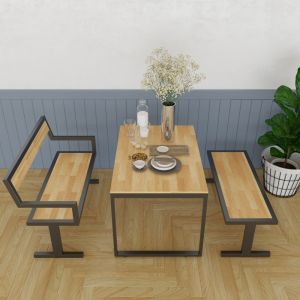 CBPA003 - Combo bộ bàn ghế ăn bằng gỗ SAHO khung chân sắt chữ I