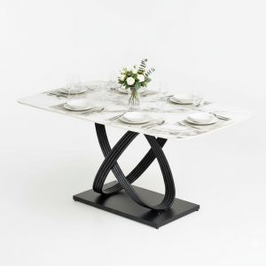 Bàn ăn chữ nhật 160x90cm mặt đá Ceramic cao cấp chân sắt BA165