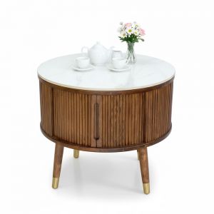 Bàn sofa tròn gỗ Ash cửa lùa mặt đá gỗ tần bì TT68259