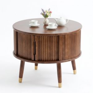 Bàn sofa tròn gỗ Ash cửa lùa mặt bàn gỗ cao su phủ veneer TT68260