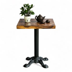 Bàn cafe vuông 60x60cm gỗ me tây dày 5 cm chân gang đúc CFD68198 Bàn cafe vuông 60x60cm gỗ me tây dày 5 cm chân gang đúc CFD68198