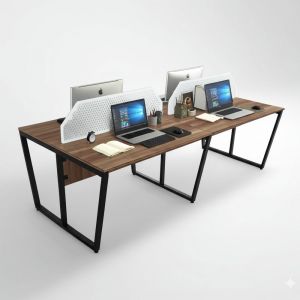 Bàn cụm 4 người có tấm chắn 240x120cm gỗ plywood chân lắp ráp HBTC050