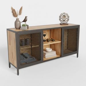 Tủ trang trí cửa lưới 160x45x80cm gỗ cao su KTB68229