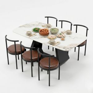 Combo bộ bàn ăn mặt đá và 6 ghế bọc nệm CBBA127