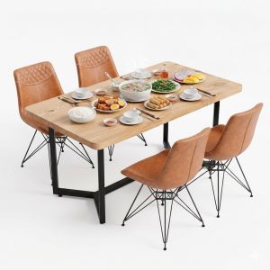 Combo bộ bàn ăn gỗ thông và 6 ghế Aster bọc da CBBA142