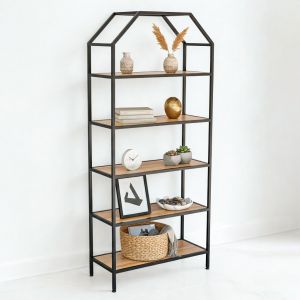 Kệ sách trang trí HOME-SHELF khung sắt gỗ cao su KTB68051