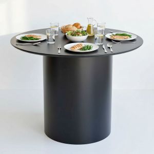 Bàn ăn tròn 100cm gỗ cao su sơn màu đen BA68180