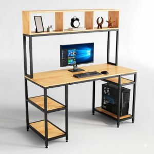 Bàn máy tính liền kệ sách 140x60x158cm gỗ cao su FD68059