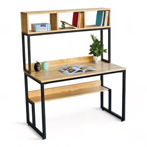 Bàn làm việc liền kệ sách 130x60x158cm gỗ cao su FD68064